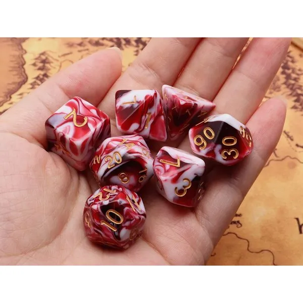 DND Dice Set Red Mix White Dice for Dungeon and Dragons D&D MTG 7-Die RPG Polyhedral Dice