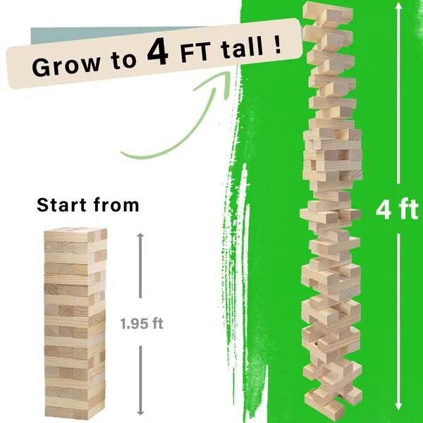 SPORT BEATS Outdoor Games Large Tower Game 54 Blocks Stacking Game - Includes Carry Bag and Scoreboard