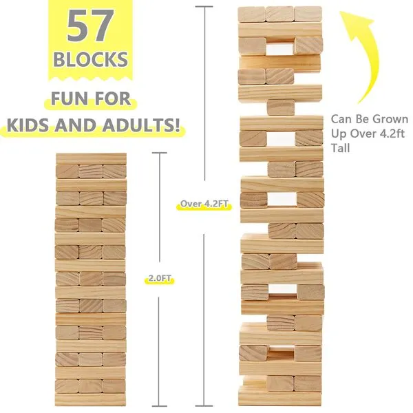 GOROCK Giant Tumble Tower, Giant Outdoor Games for Kids Adults Family,57 PCS Stacking Games with Scoreboard | Dice | Carrying Bag, Classic Block Games for Indoor Backyard Lawn (Stacks Over 4.2 FT)