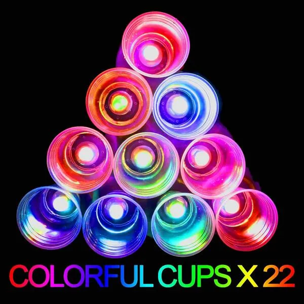 Glowing Party Beer Pong Game for Indoor Outdoor Party Event Fun, Pack with Flashing Color Bright Glow-in-The-Dark Colors for House Parties Birthdays Concerts Weddings BBQ Beach Holidays