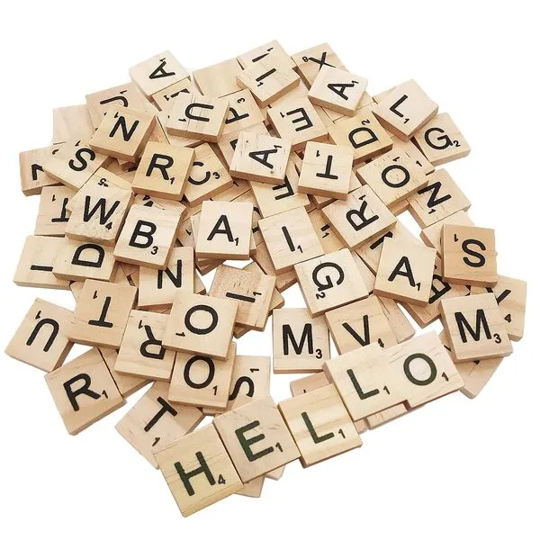 MYYZMY 200 Pcs Scrabble Letters, Wood Scrabble Tiles for Crafts Making Crossword Game