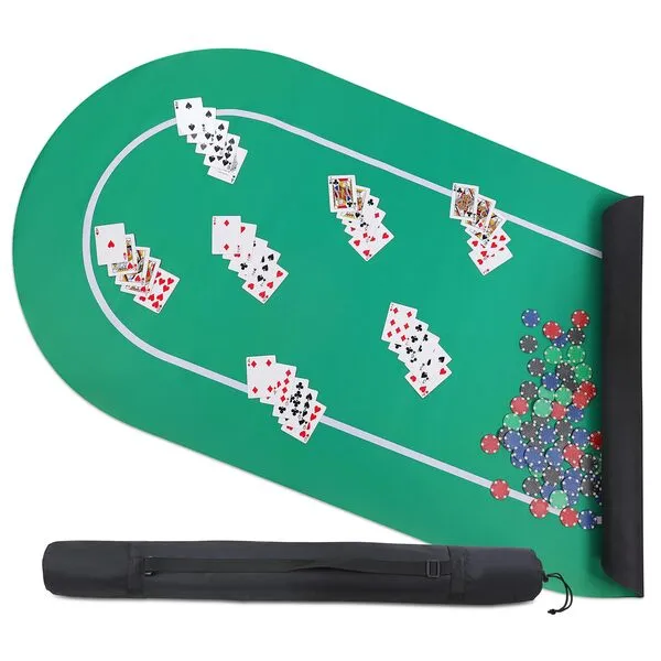 Jigitz Poker Mat - 70 x 35in Non-Slip Poker Table Game Mat - Card Game Rubber Mat with Black Carrying Case