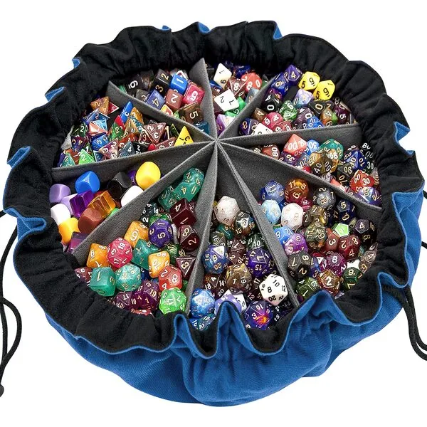 SIQUK Large Dice Bag with Pockets Big Capacity Dice Bag Drawstring Dice Pouch DND Dice Storage Bag for RPG MTG Table Games, Hold Over 300 Dice, Dark Blue