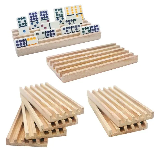 ESSAJOY Wooden Domino Trays/Racks Set of 8 Mexican Train Domino Trays/Racks Holders Rummy Rack Domino Tiles Holders Domino Wood Holder 【Dominoes not Included】