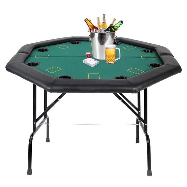 TRY & DO Folding Poker Table 8 Players Octagon Game Table with Leg & Plastic Cup Holders for Blackjack,Texas Poker Casino Game