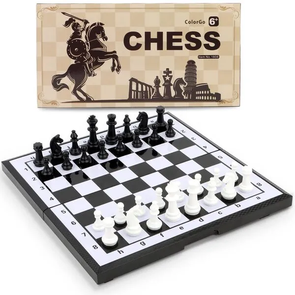 ColorGo Chess Set with Folding Magnetic Travel Games Board for Kids and Adults