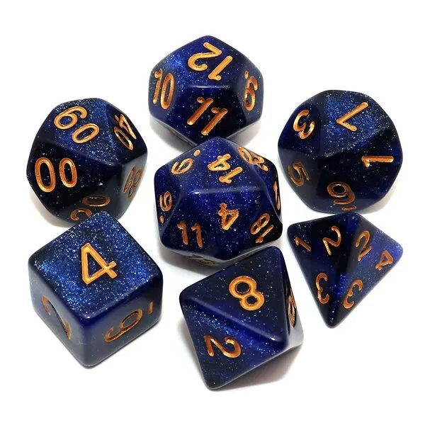 DND Dice Set Dark Blue Mix Black Nebula Dice for Dungeon and Dragons D&D RPG Role Playing Games 7Pcs Polyhedral Dice with Dice Bag