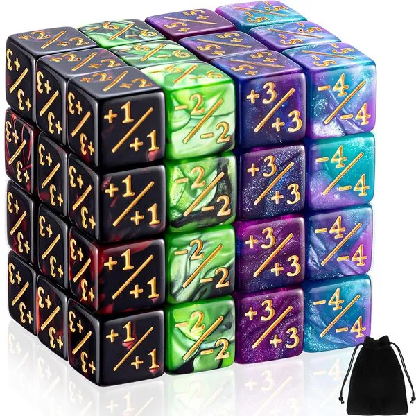 Sumind 48 Pieces MTG Dice Counters Token Dice Glitter D6 Dice Cube Loyalty Counter Dice Compatible with MTG, CCG, Card Gaming Accessory (Delicate Style)