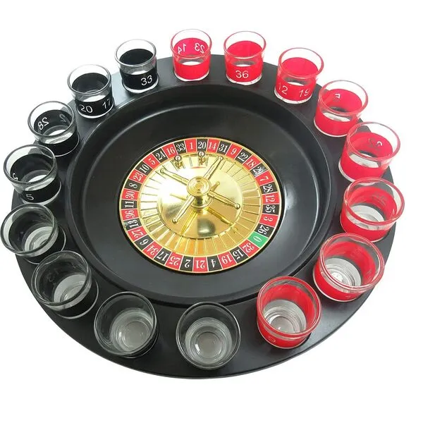 Leather&Arts 16 Shot Roulette Drinking Game Set Spinning Wheel 2 Balls and 16 Glasses Included