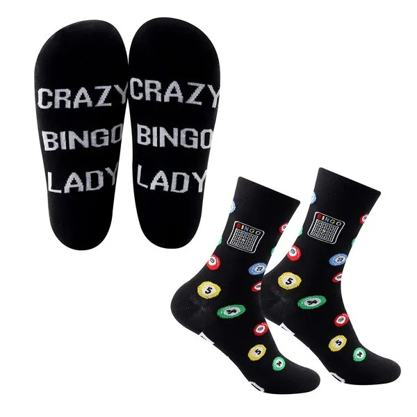 MBMSO Funny Bingo Socks Bingo Lovers Gifts 2 Pairs Crazy Bingo Lady Dress Socks Bingo Game Gifts