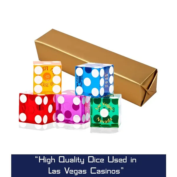 Las Vegas Style Bulk Set of 5 Assorted Colored Dice from Real Las Vegas Casinos - Perfect for Dice Games, Backgammon, Yahtzee, Liar's Dice, Dice Stacking, Farkle, Bunco, and Beer Die