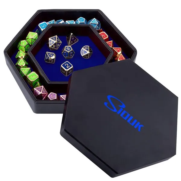 SIQUK Dice Tray with Lid Hexagon Dice Rolling Tray Dice Holder for Dice Games Like RPG, DND and Other Table Games, Blue
