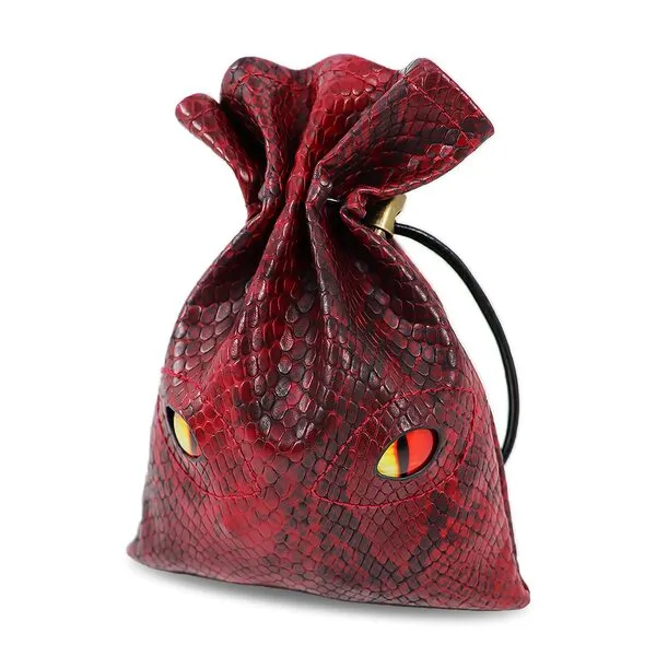 Dice Bag Can Hold 6 Dice Sets, Glow in The Dark Eyes Large Dragon D and D Dice Storage Bag for DND Board Games, Red Fiery Dragon Leather Coin Pouch for Fantasy RPG Games Accessories, Drawstring Pouch