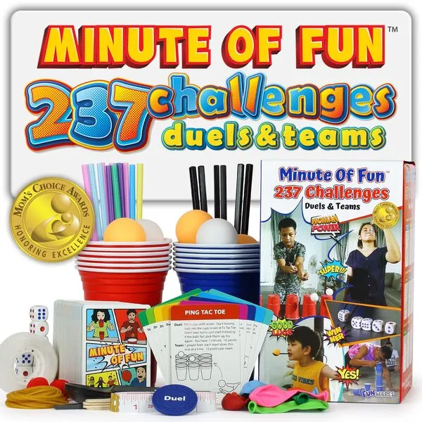 Funwares Minute of Fun Game - 237 Minute to Win It Games for Kids, Adults, Teens, and Families, Game Night, Gift for Home, Birthdays, or Travel is Included, 2-12 Players!