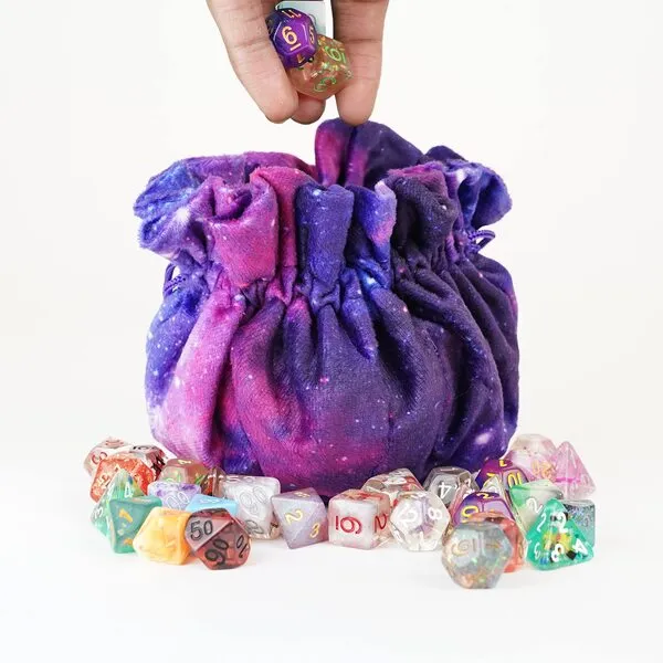 Metallic Dice Games FanRoll Velvet Compartment Dice Bag with Pockets: Nebula, Role Playing Game Dice Accessories for Dungeons and Dragons