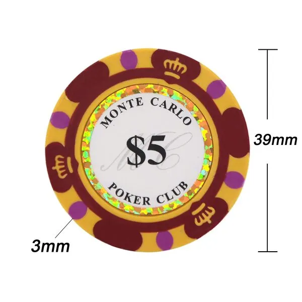 Clay Poker Chips 14 Gram Monte Carlo-Pack of 50 Chips