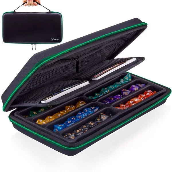 SIQUK Green EVA Dice Case with Detachable Tray and Handle for Dungeons & Dragons and Other RPG Games