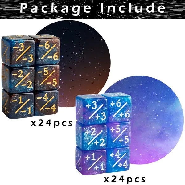 48 PCS Magic The Gathering Token Dice Counters Marble Cube D6 Dice Glitter Sparkle Starry Sky Dice for CCG Creature Stats Card Gaming MTG Accessory (2-Color Mixed)