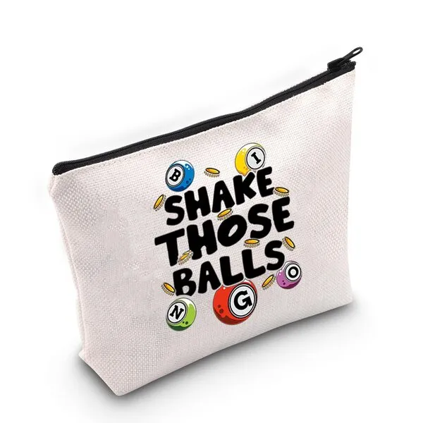 JXGZSO Bingo Gambler Gift Shake Those Balls Makeup Bag Lucky Bingo Pouch Bag Bingo Game Lover Gift