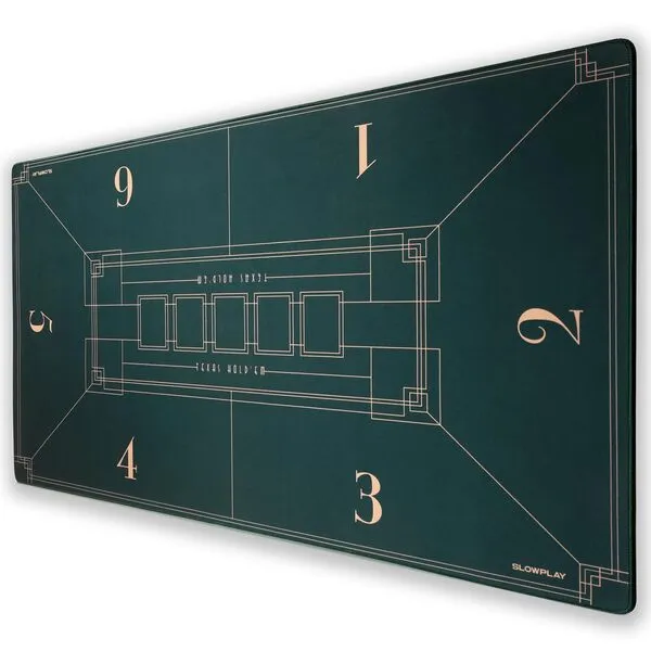 SLOWPLAY 47 x 27 Inch Texas Hold\'em Poker Mat | Portable Poker Table Top with Art Deco Layout Print, Smooth Premium Surface, Noise Reduction| Lightweight for Games Everywhere (Green)
