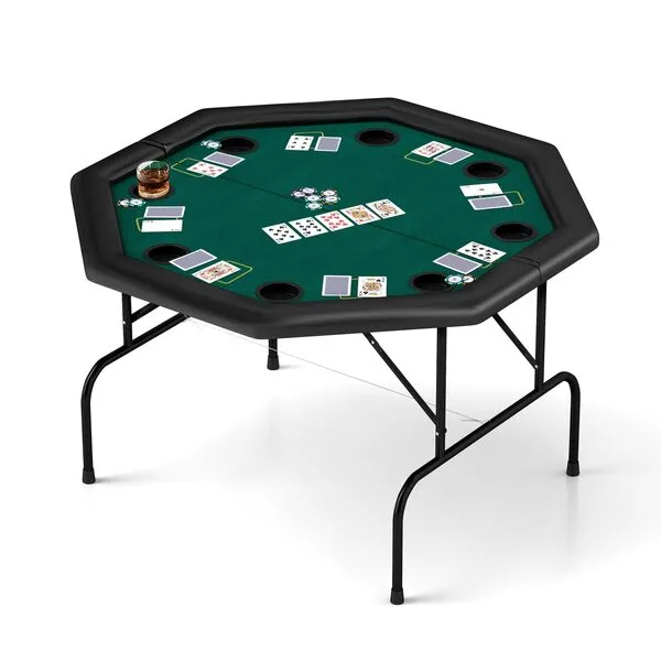 DC DICLASSE Foldable Poker Table, Octagon Card Table w/Cup Holder, Casino Leisure Table Top Texas Hold \'Em Poker Table Folding for Blackjack Board Game, Green Speed Felt