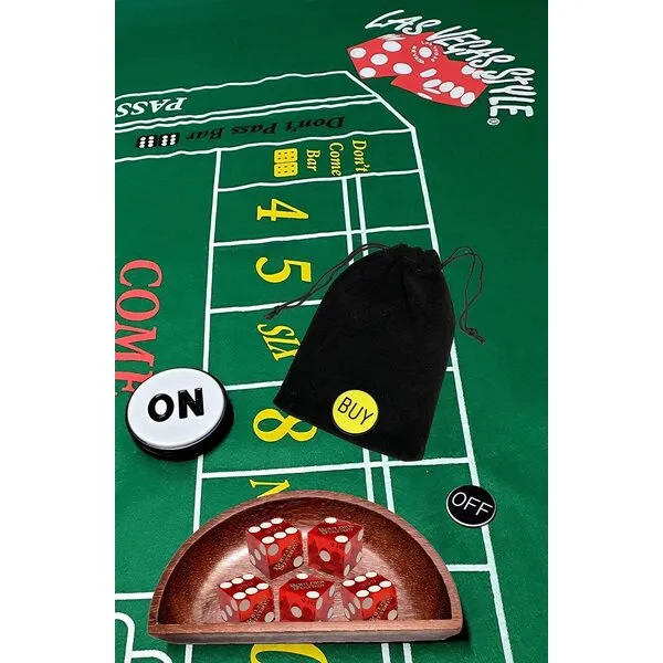 Cyber-Deals Craps Starter Kit Sets, Featuring Authentic Las Vegas Casino Table-Played Dice, Wood Dice Boat (Boulder Station (Red Polished))