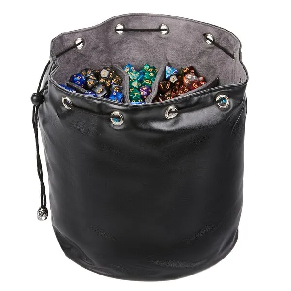 PUGED Large DND Dice Dragon Leather Drawstring Bags with Pockets Storage Bag for RPG MTG Game Dices Capacity Over 1000 Dice (Black)