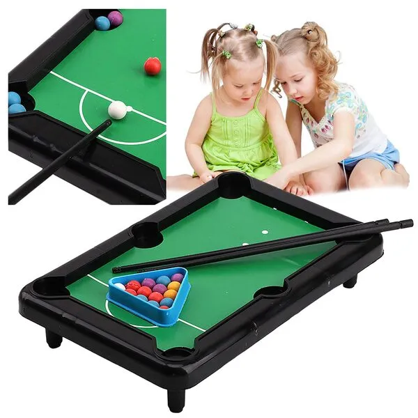 Mini Travel Pool Table for Kids with 2 Sticks, XUEKUN 15 Balls and Rack - Complete Small Pool Table Set for Children - Great Gift Idea for Boys and Girls, Unique Office Desk Decoration