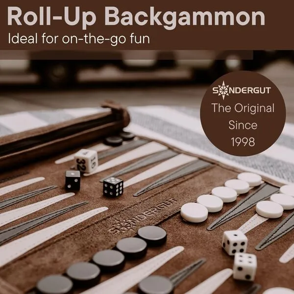 Sondergut Roll-up Portable Suede Backgammon Game Set - Ideal for RV Travel, Cruise, Airplane, Camping, Backpacking, Road Trips, Etc. Multiple Colors (Mocha)…