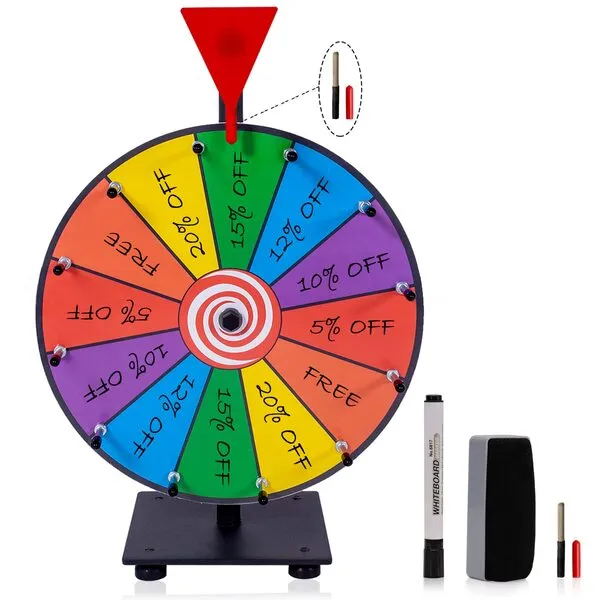 Hooomyai 12 Inch Heavy Duty Spinning Wheel with 12 Slots Color Tabletop Prize Wheel Spinner with Stand, Dry Erase Markers and Eraser for Carnival Trade Show