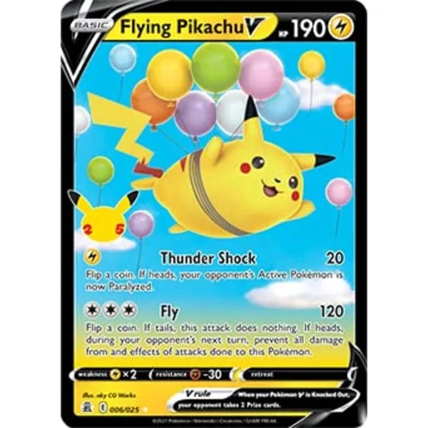 Pokémon Celebration Flying Pikachu V, 25th Anniversary, Full Art Rare Holo + Surprise Card!