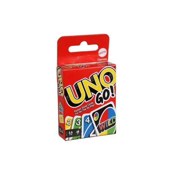 UNO GO! Pocket-Sized Cards for On The Go Play Mini Sized Playing Cards for Travel Stocking Stuffer Birthday Party Kids, Adults Family Game Night Color Matching Fun