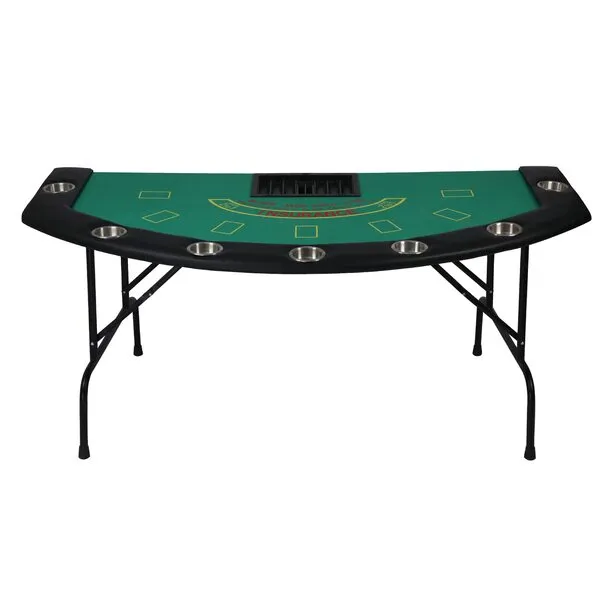 Vilobos 7 Player Blackjack Table with Folding Legs 71'' Casino Game Table Removable Metal Cup Holder Green Felt