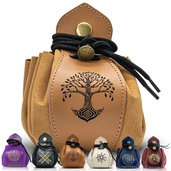Guilt Free Gaming Genuine Leather RPG Bag | Foil Stamped | Holds 70 Dice | Great for Coins | Timeless Style | Great for DMs and Players