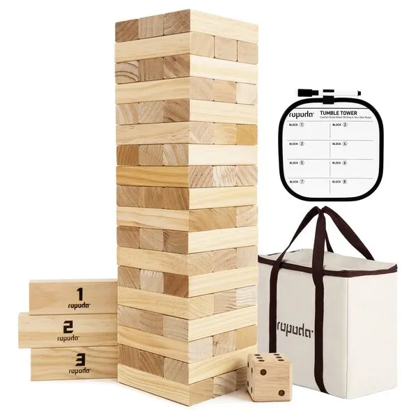 ropoda Giant Tumble Tower, 54pcs Giant Outdoor Games with Dice & Rules Sheet, Giant Lawn Games 2 Feet Tall, Grows to Over 4 Feet, Giant Tumble Timber for Adults and Family, Outdoor and Indoor Fun