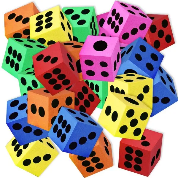 Foam Dice for Kids, Bulk Set of 48, 1.5 Inch Large Foam Dice Set in Assorted Colors, Great as Foam Dice for Classroom, Casino Party Decorations, and Colored Dice for Board Games