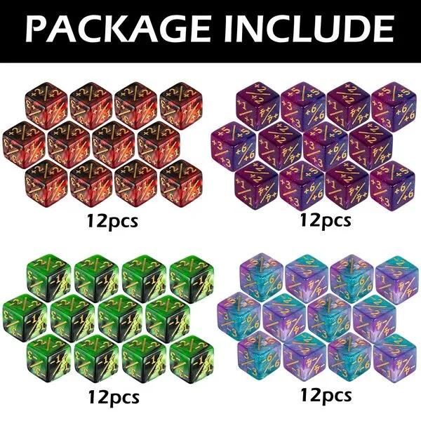 48 PCS Magic The Gathering MTG Counter Dice Marble Bulk Life Counters Tokens Dice Compatible with Magic Card Game Accessories CCG Creature Stats, 4 Colors