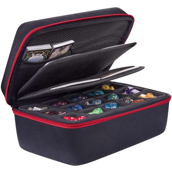 SIQUK Dice Storage Case Big Capacity DND Dice Case Dice Organizer Box Dice Holder Case With Handle and Double Removable Slotted Tray Dice Organizer Case