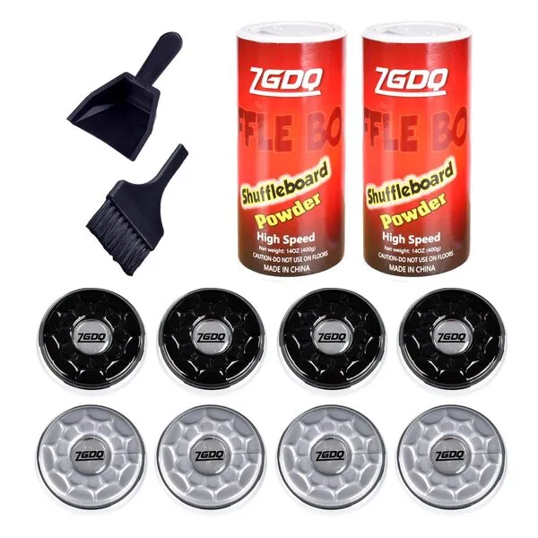ZGDQ Shuffleboard Pucks with Shuffleboard Sand Wax, Mini Shuffleboard Pucks Set with 2 Cans Shuffleboard Wax Powder & Mini Brush Suitable Shuffleboard Pucks Game