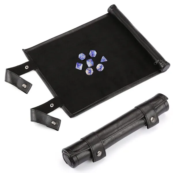 ROSELLE 2 in 1 Leather Dice Mat Dice Tray for DND Dice, Scroll Dice Tray and Rolling Mat with Zipper Holder, Compatible with DND D&D Dungeons & Dragons Game(Black，Only Mat)