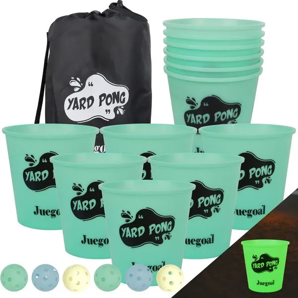 Juegoal Yard Pong, Outdoor Giant Yard Games Set for Adults & Kids, with 12 Buckets and 6 Balls, Toss Game Throwing Outside Family Game for Beach, Camping, Lawn and Backyard