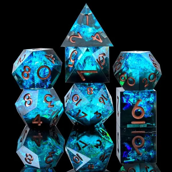Sharp Edge DND Dice Set Handmade 7 Accessories Dice for Dungeons and Dragons TTRPG Games, Multi-Sided RPG Polyhedral Resin Sharp Edge Dice Roleplaying Games Shadowrun Pathfinder MTG