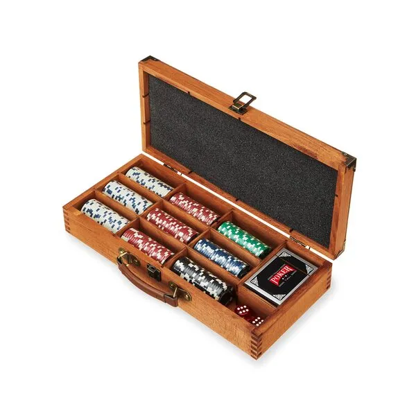 Foster & Rye Wooden Poker Sets with Case - Poker Kit in Wooden Box includes Two Card Decks, Two Dice, Poker Chips and Storage Box