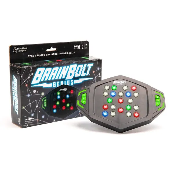 Educational Insights BrainBolt Genius Handheld Electronic Memory Game with Lights & Sounds, Brain Teaser Puzzle Game, Ages 7+