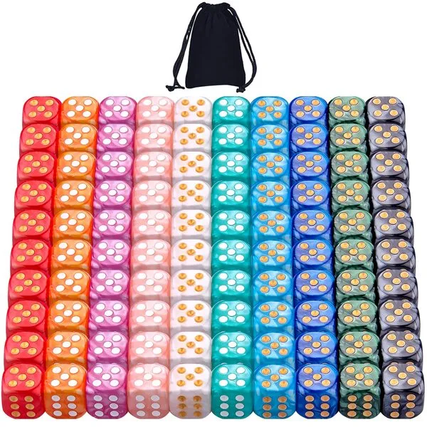 AUSTOR 100 Pieces 12mm Dice 6 Sided Game Dice Pearl Color Tiny Dice Round Corner Dices for Tenzi, Farkle, Yahtzee, Bunco or Teaching Math with a Drawstring Storage Bag