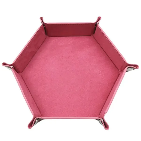 Smalibal Dice Tray Foldable Dice Trays Hexagon Dice Rolling Tray PU Leather Dice Holder for Dice Games Like RPG, DND and Other Table Games Pink