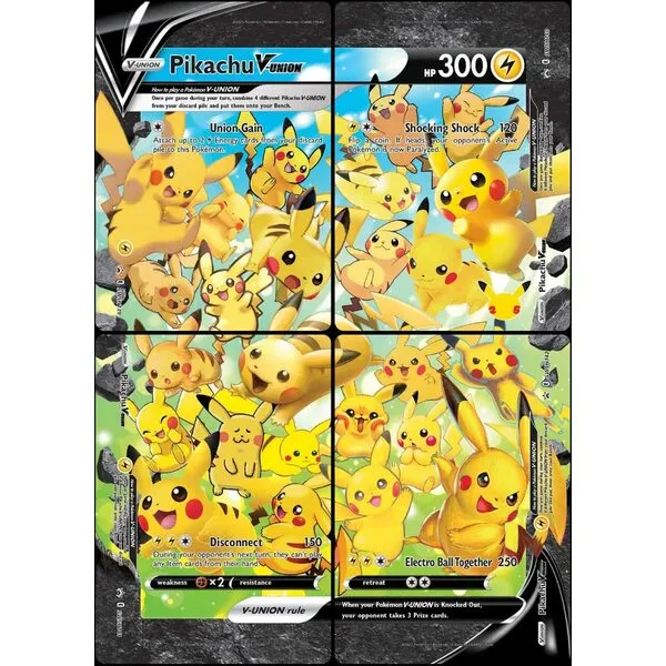 Pikachu V-Union - 4 Card Set - SWSH139 - SWSH140 - SWSH141 - SWS142 - Pokemon Celebration Black Star Promo Set