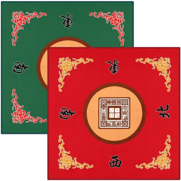 2 Pcs Universal Mahjong Mat, Mahjong Table Cover Slip Resistant Mat Table Reduction Mahjong Pad for Game, 30.7 x 30.7 Inches (Green, Red)