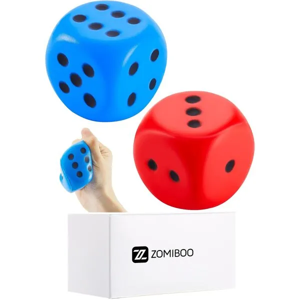 2 Pieces Foam Dice Large Soft Slow Dot Dice Learning Red and Blue 6 Sided Foam Dice 2.7 Inch Fake Dice Anxiety Relieve Dice for Stress Relief