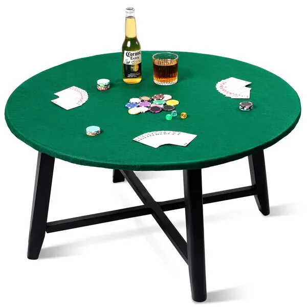 Frienda Felt Card Game Tablecover Round 36in to 48in Tablecloth Poker Table Cover Elastic Table Mat Round Table Cloth for Playing Cards Mahjong, Table Not Included(36 Inch,Green)